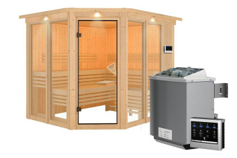  Karibu | Ainur 3 Sauna met Dakkraag | Biokachel 9 kW Externe Bediening 403048-31